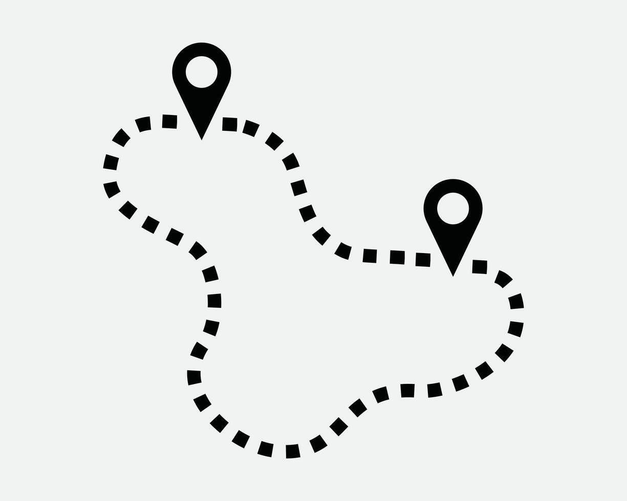 Journey Pathway Destination Travel Vacation Point Pin Pinhead Multiple Location Place Marker Mark Placement Sign Icon Shape Outline Black White vector