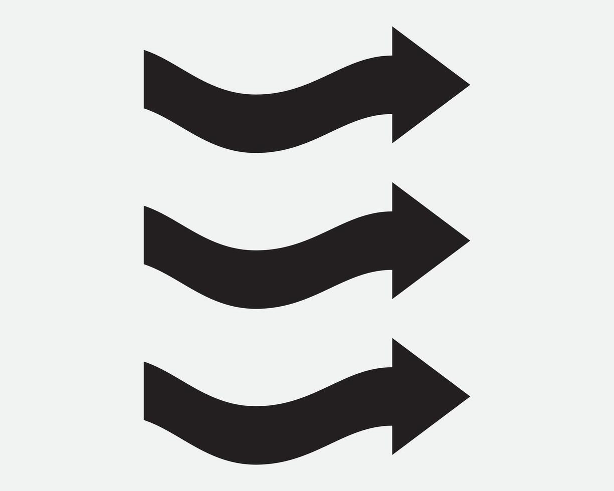 Current Flow Right Arrow Three Point Pointer Flowing Wave Path Direction Position Orientation Navigation Black White Sign Icon Shape Outline vector