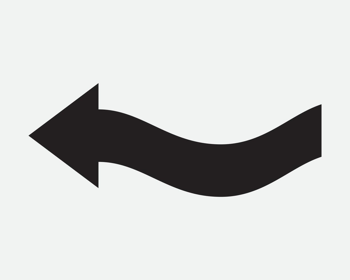 Left Arrow Flow Flowing Wave Curve Position Point Pointing West Direction Path Navigation Here There Beside Black White Sign Icon Shape Outline vector
