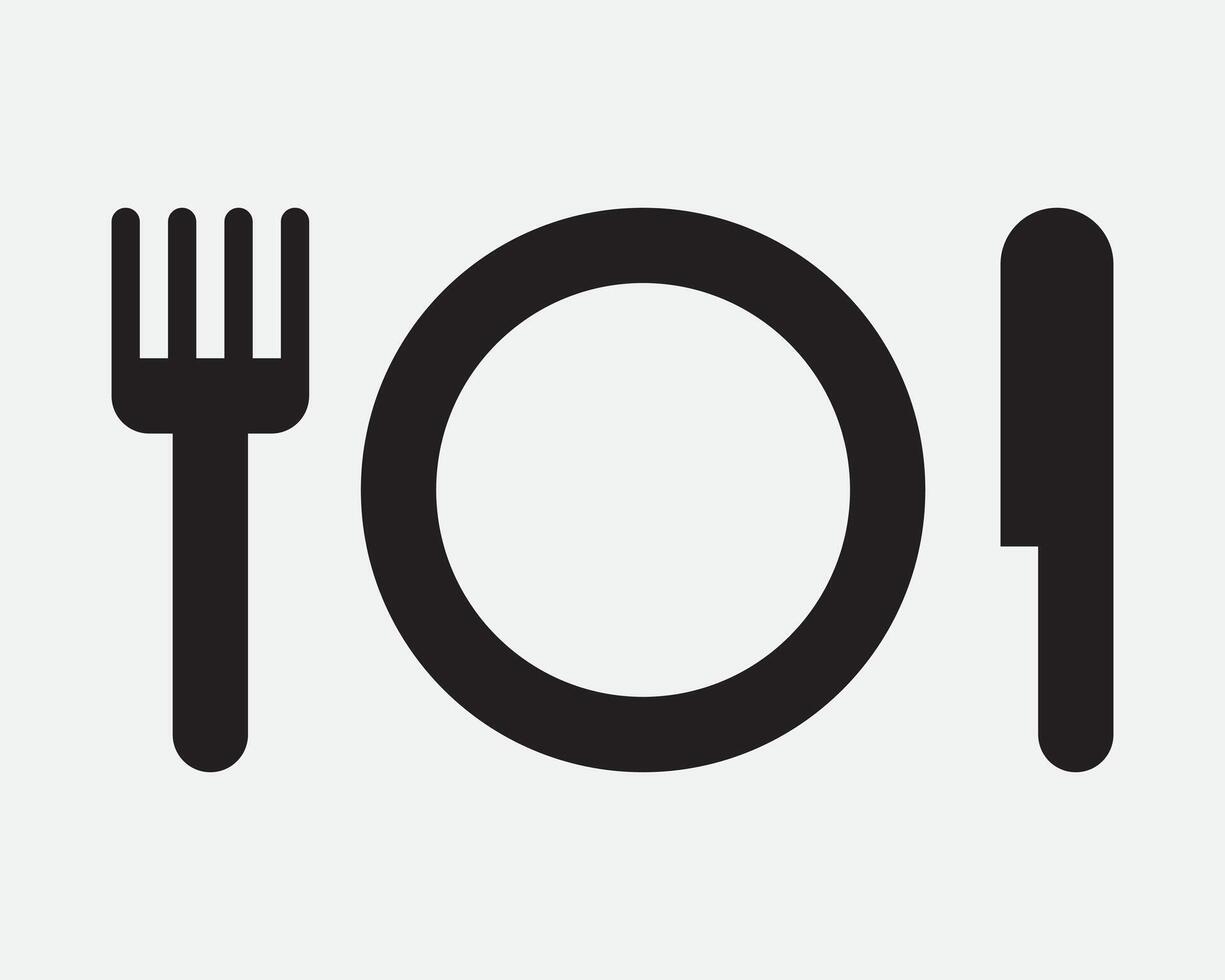 Meal Food Dinner Lunch Plate Fork Knife Cutlery Cutleries Silverware Dinnerware Dinnerplate Dining Utensil Cafe Restaurant Sign Icon Shape Outline Black White vector