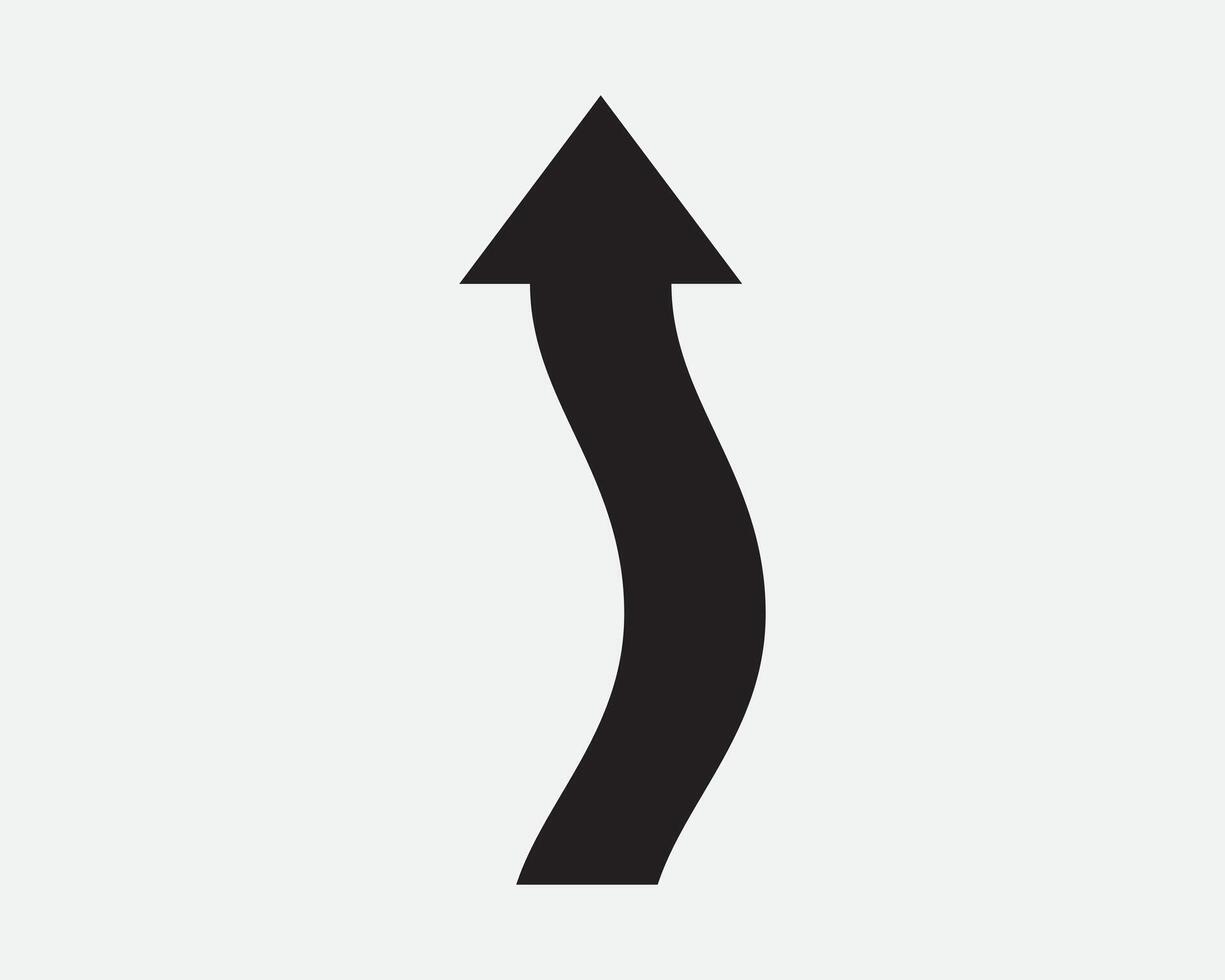 Curve Arrow Pointing Up Wave Arrowhead Point Upward Raise Rise Ascend Above Flow Straight Ahead North Top Black White Sign Icon Shape Outline vector