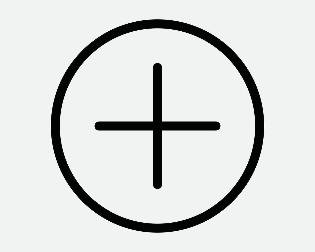 Positive Terminal Plus Add Addition Math Round Circle Mathematics Sum Button Cross First Aid Medical Icon Sign Line Outline Black White Shape vector