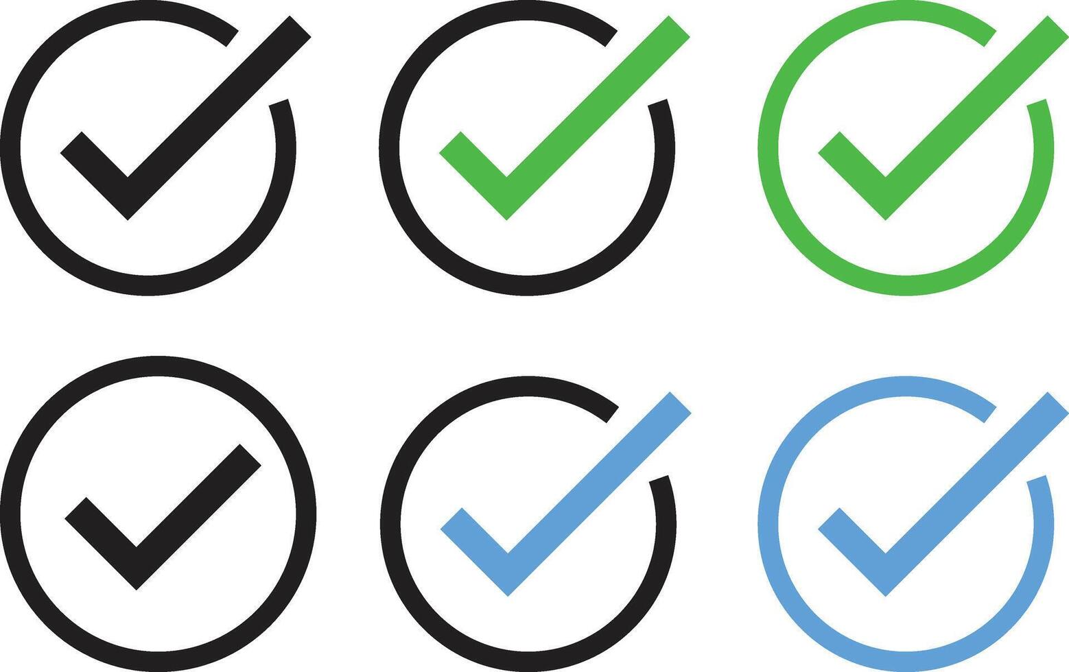 Checkmark icon set approved mark icon. Green check mark with right sign. Tick icon vector