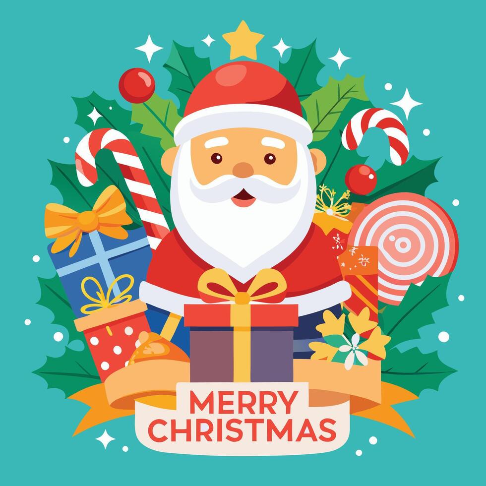 Merry Christmas and Happy New Year. Illustration of Santa Claus vector