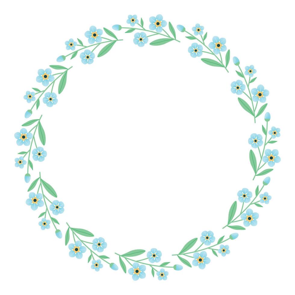 Forget me not flower round frame. round frame with flowers around the perimeter. Delicate blue flowers. illustration. vector