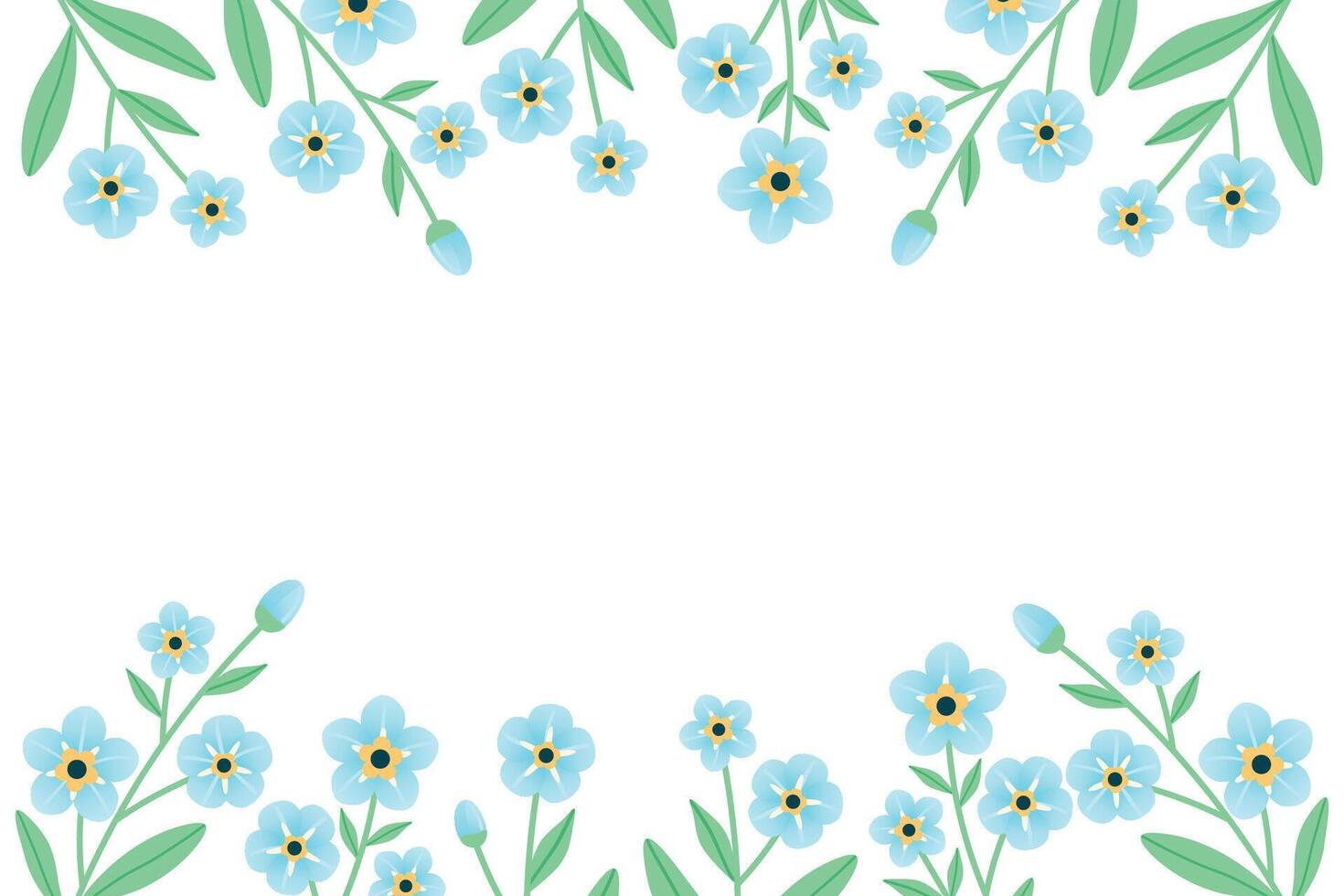 Forget me not flower frame. Rectangular frame with flowers on top and bottom. Delicate blue flowers. illustration. vector