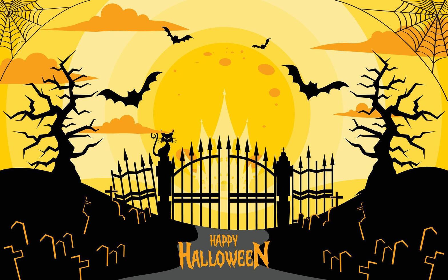 Halloween background with gate and trees vector