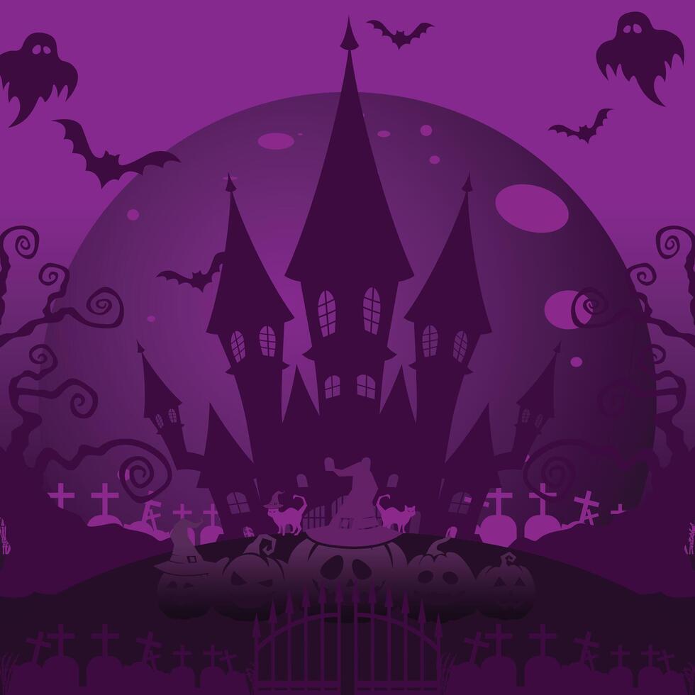 Halloween background with castle and graveyard vector