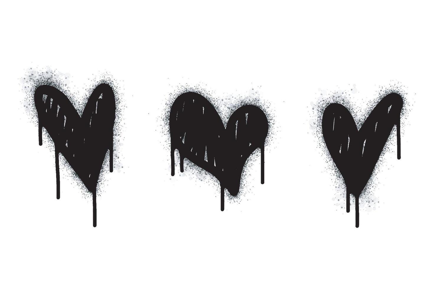 Set of graffiti hearts Signs Spray painted in black on white. Love heart drop symbol. isolated on white background. vector