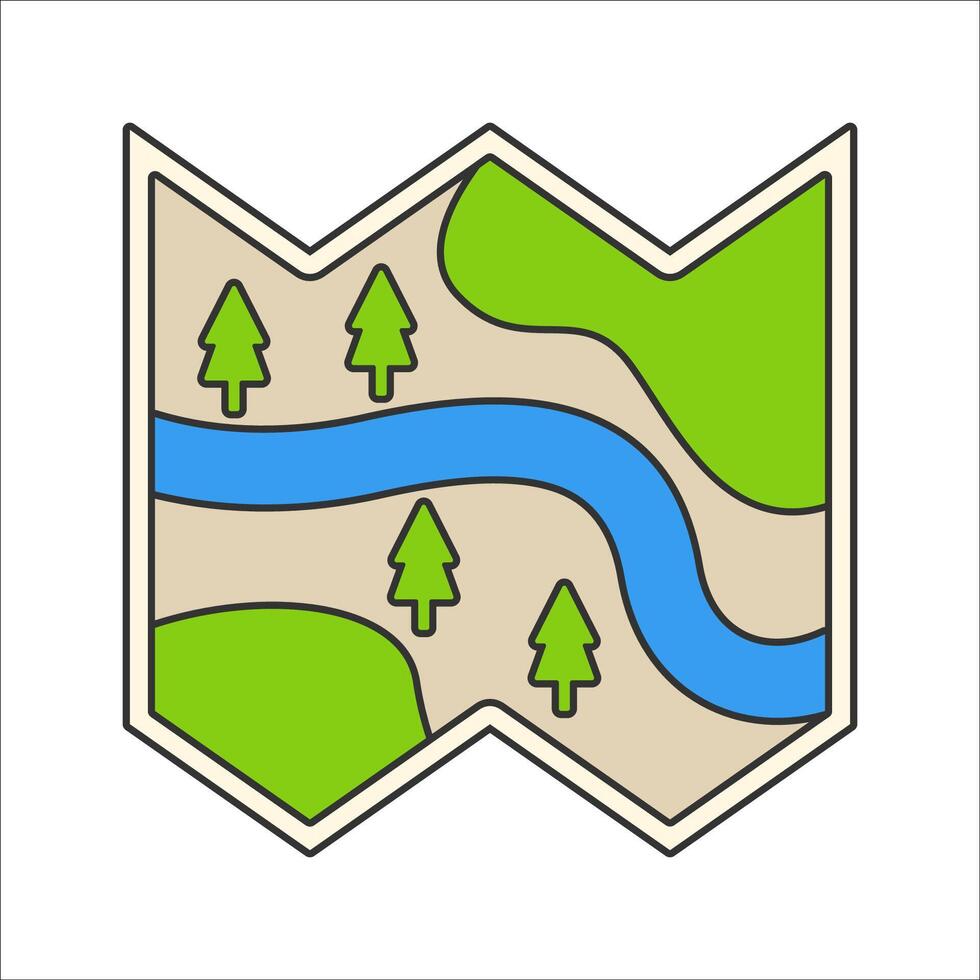 Illustrated Map Featuring River and Trees vector