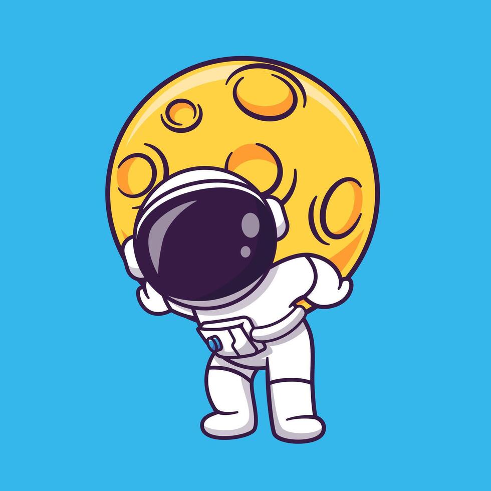 Cute Astronaut Lifting Big Moon Cartoon vector