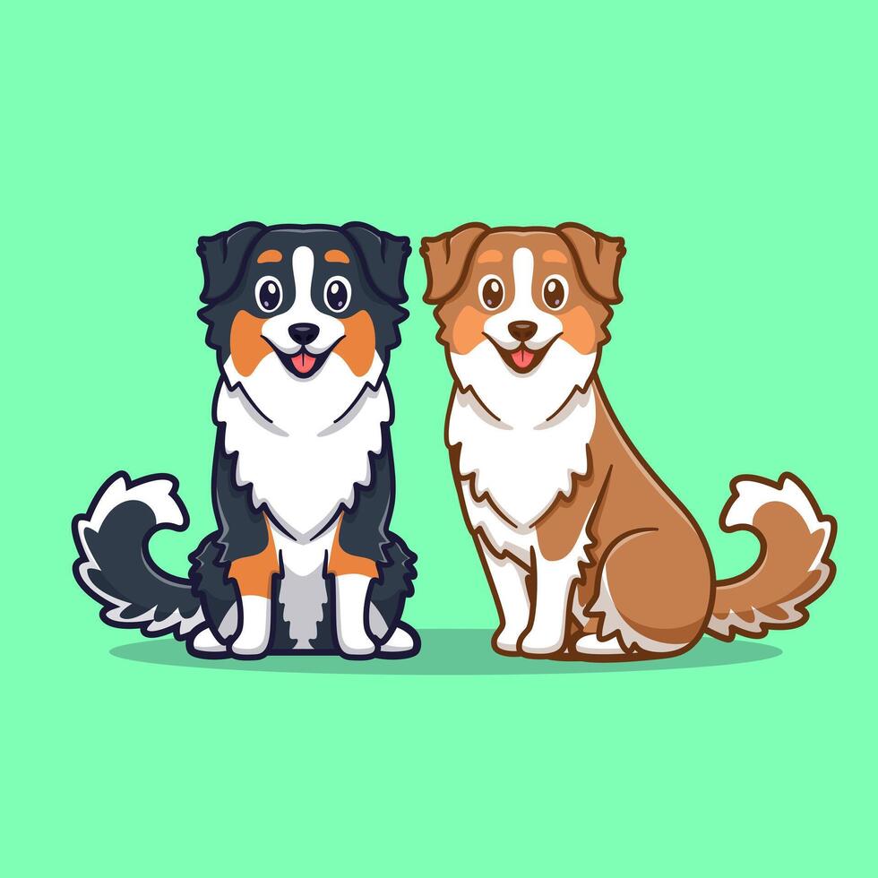 Cute Couple Australian Shepherd Dog Cartoon vector