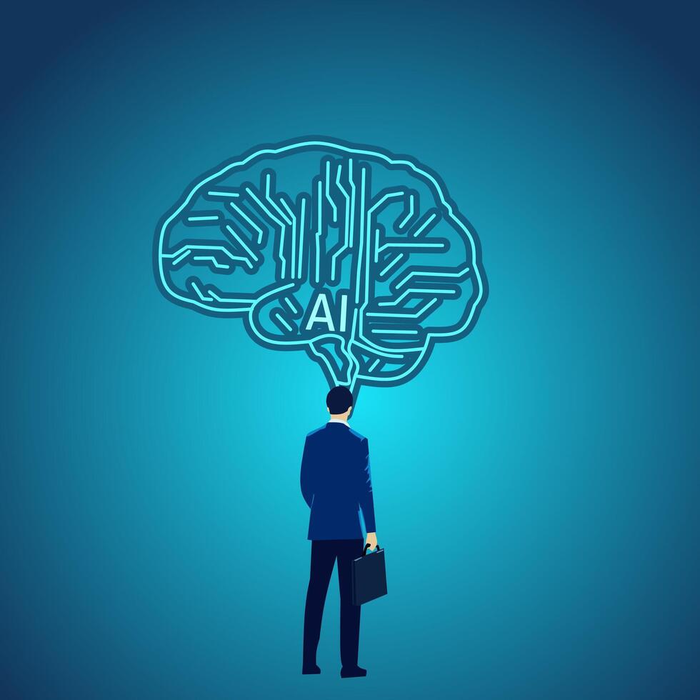 businessman with a briefcase and a brain in his head, ai concept illustration vector