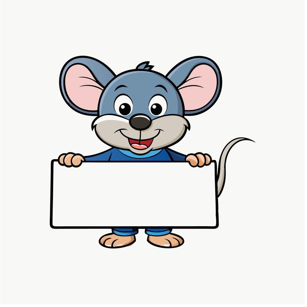 Cute mouse with a blank signboard vector