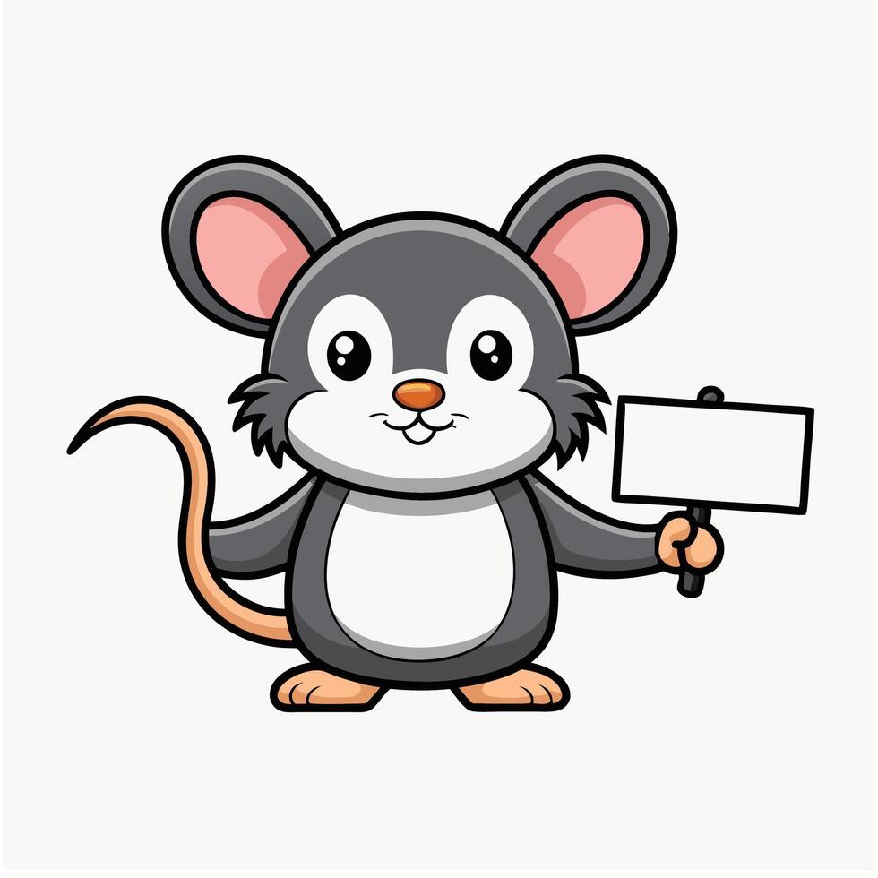 Cute mouse with a blank signboard vector