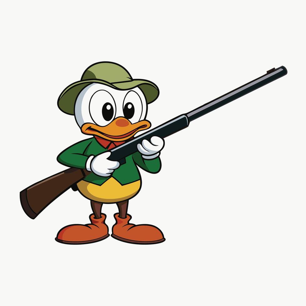 Cartoon duck character holding a shotgun weapon White Background vector