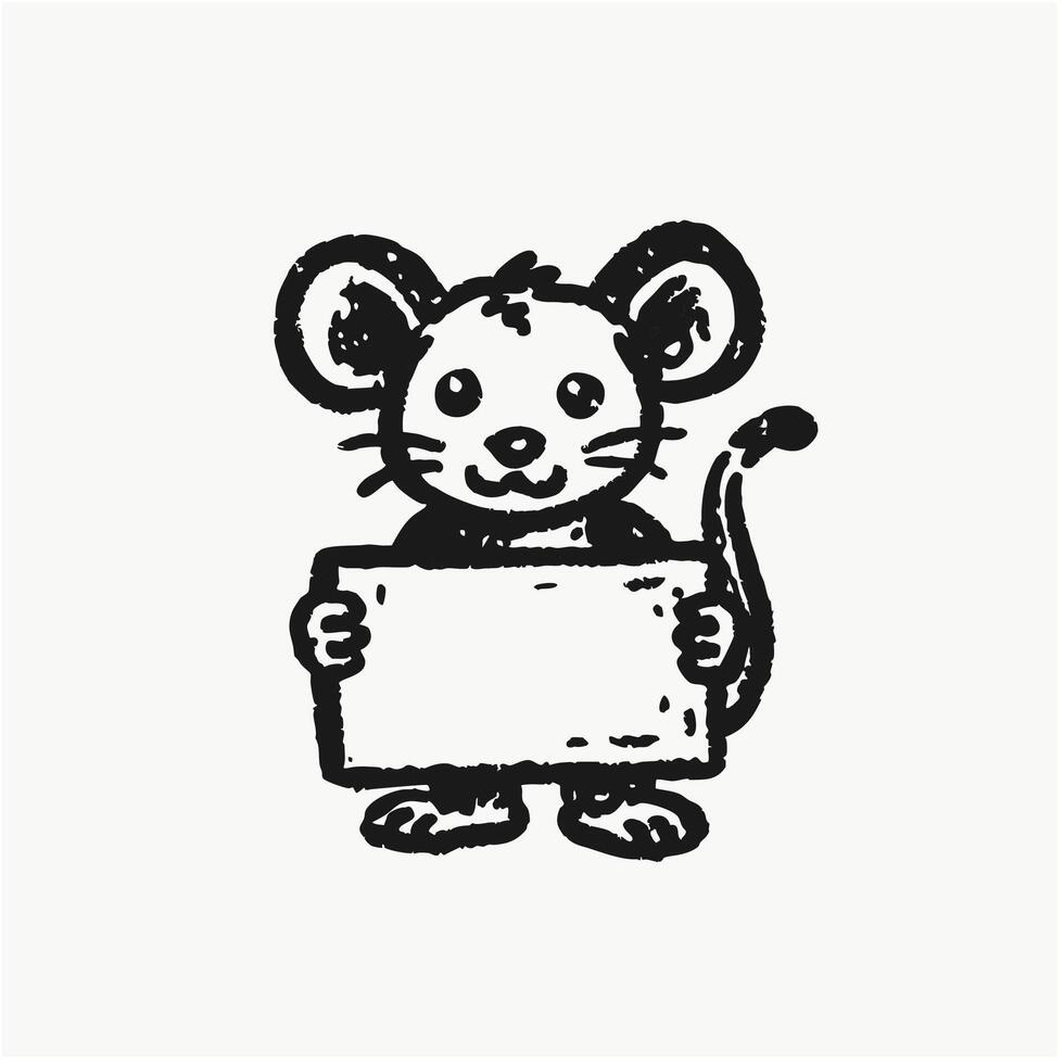 Cute little white mouse cartoon with blank sign vector