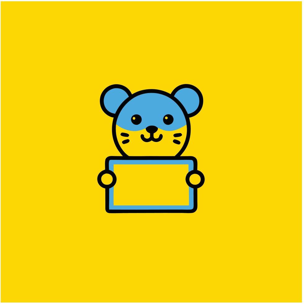 Cute little white mouse cartoon with blank sign vector