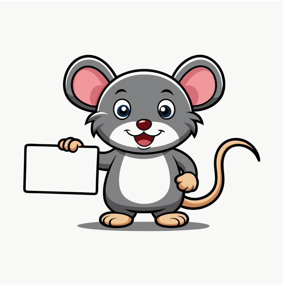 Cute little white mouse cartoon with blank sign vector