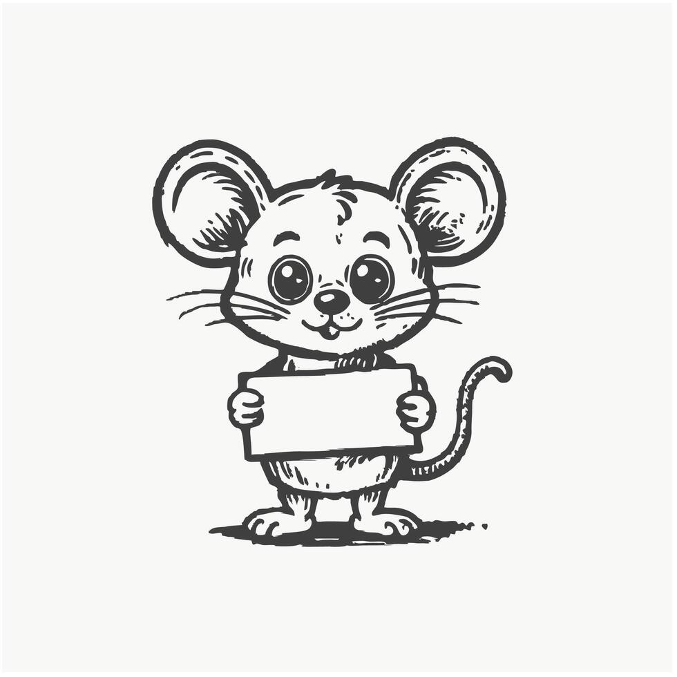 Cute mouse with a blank signboard vector