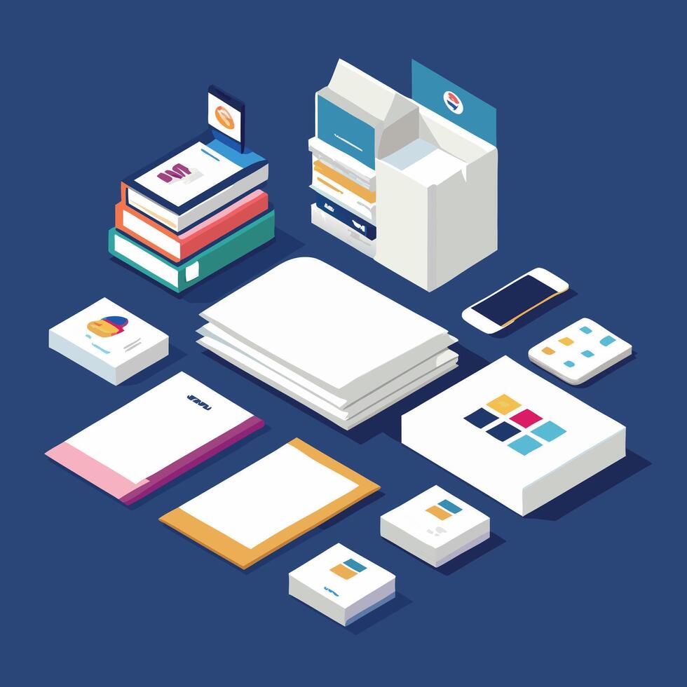 Isometric Design Mockups Branding, Stationery, Packaging vector