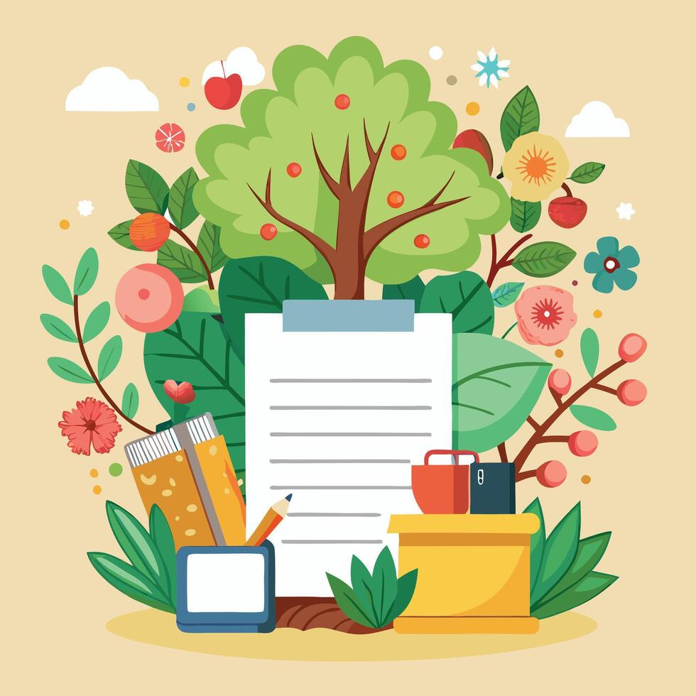 Floral Backdrop with Stationery for Writing. vector