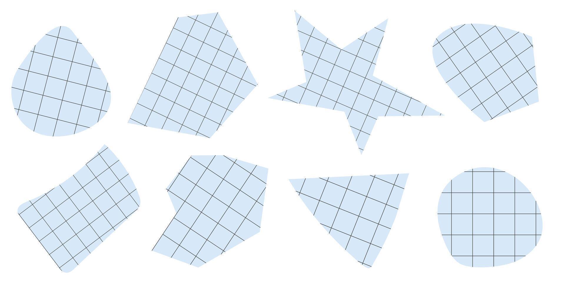 Abstract geometric shapes cut out of lined paper sheets. design elements, each isolated on white background. vector