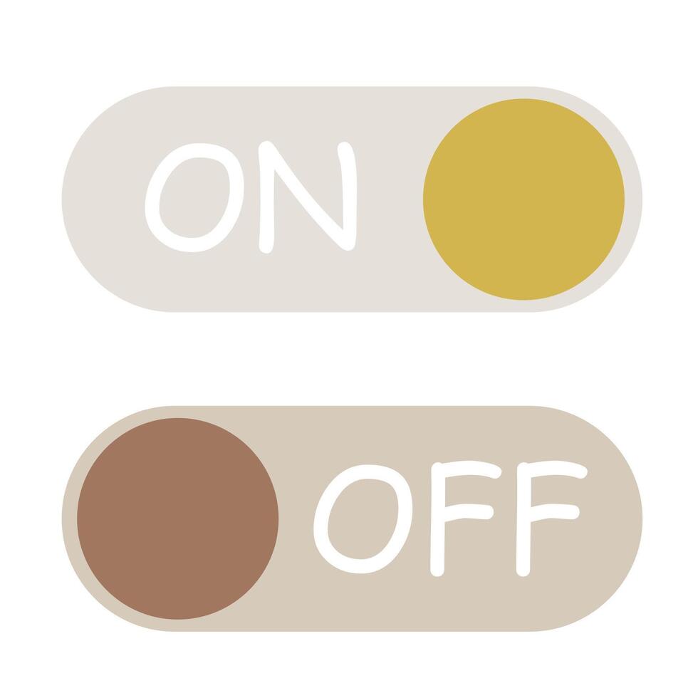 ON and OFF buttons in trendy Earth tones colors. Toggle button icons. vector