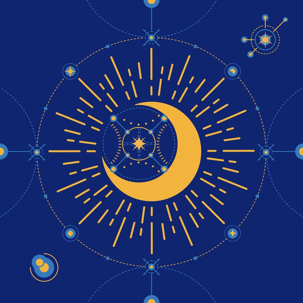 graphic of moon presented with tarot card astrology style vector