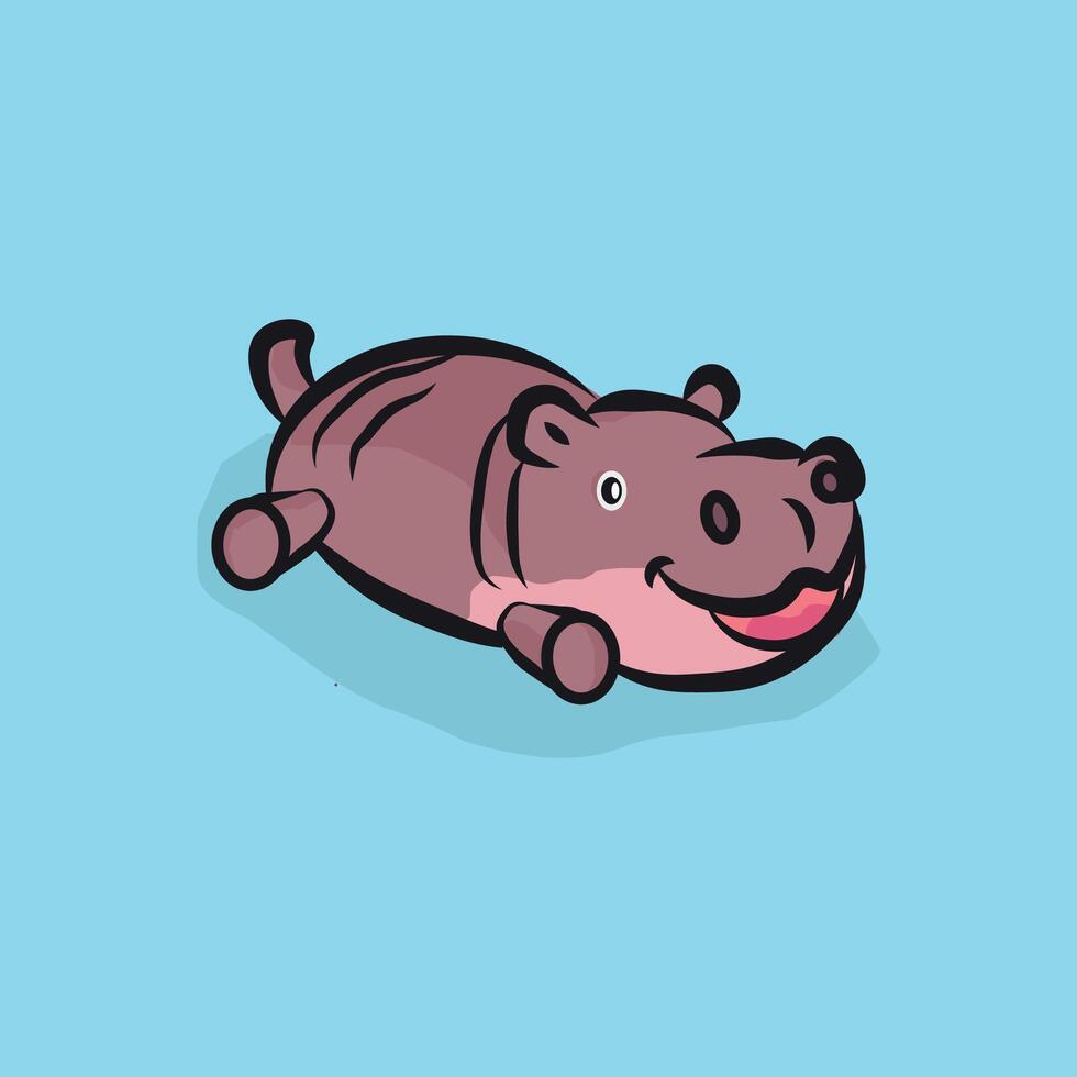 Cute Hippo Character, Mascot or Cartoon vector