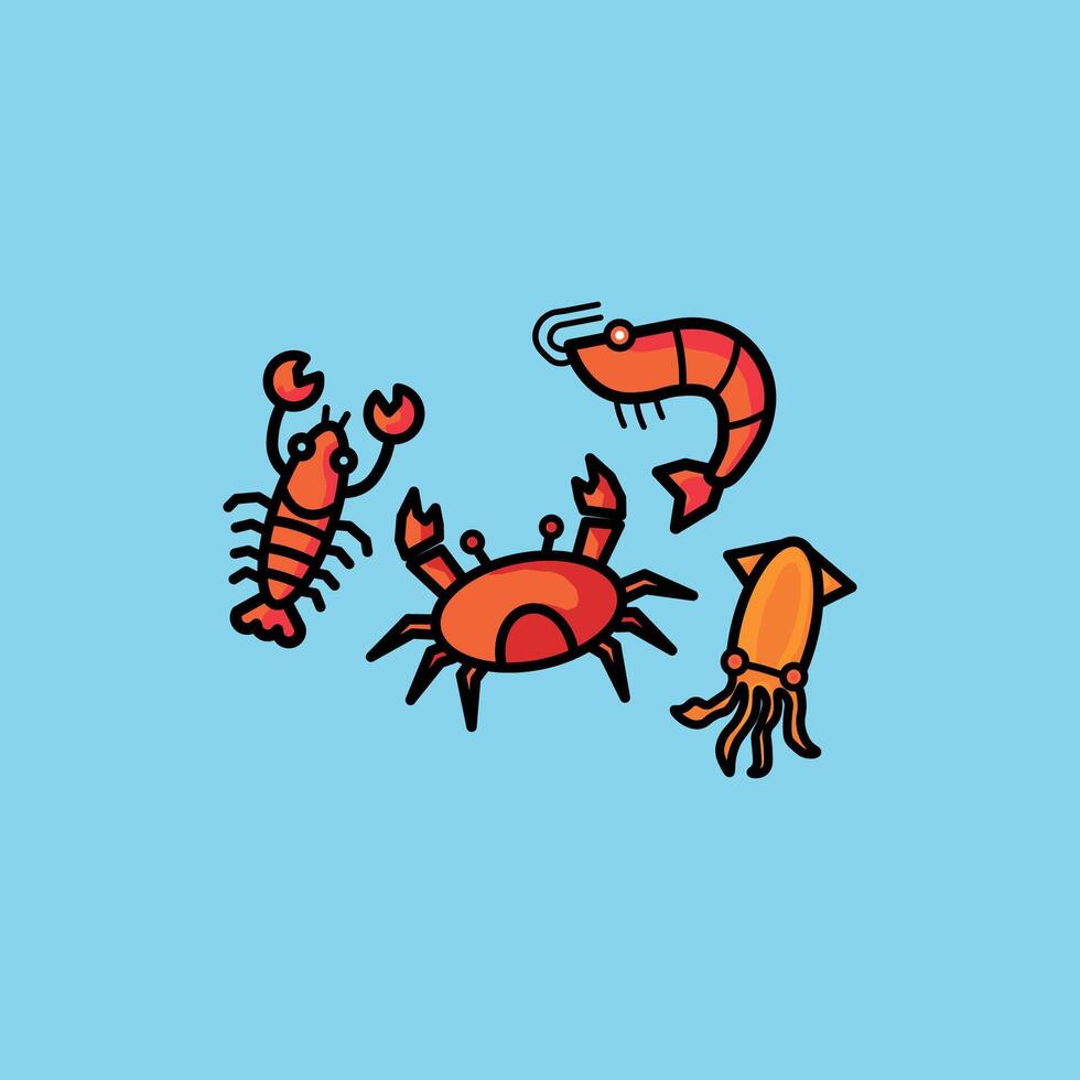 Shrimp, Crab, Lobster and Squid vector