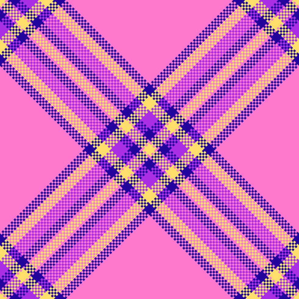 Glamor plaid fabric, argyle seamless check pattern. Editable background texture textile tartan in pink and indigo colors. vector