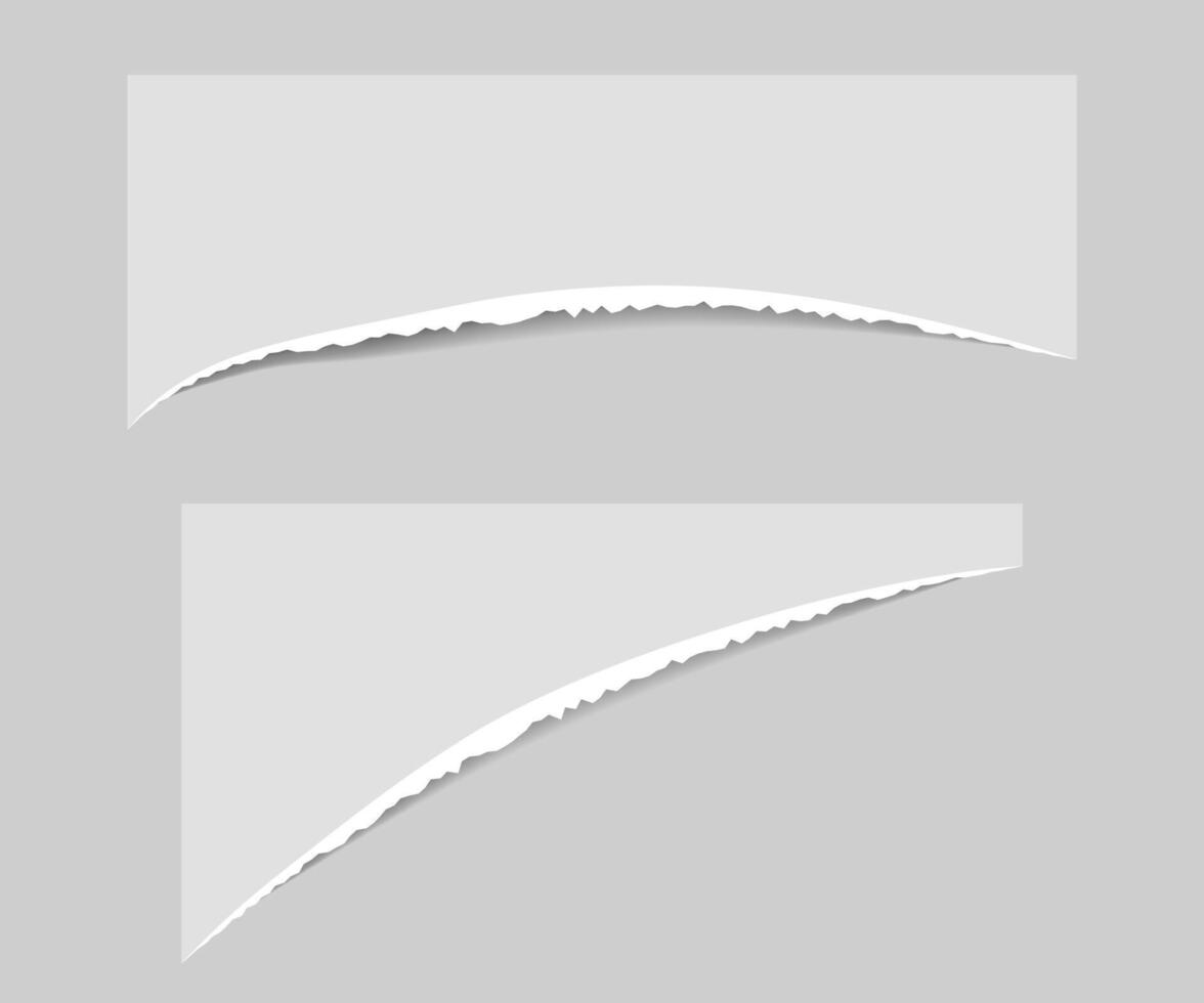 Torn edge paper illustration. Piece ripped blank with shadow. Rip white note vector