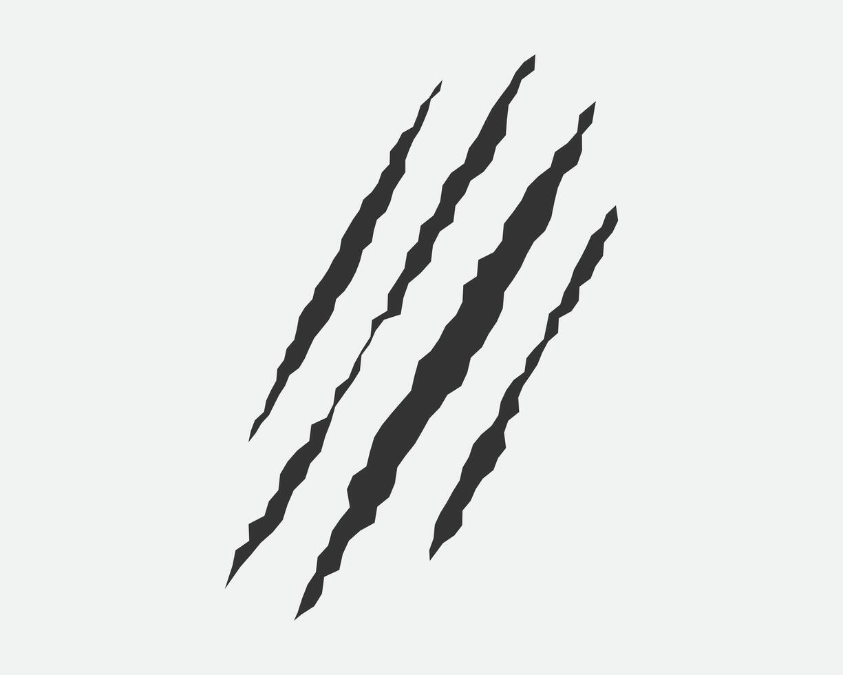 Claws scratches, animal monster mark design element, tattoo and decor for halloween. Black silhouette. vector