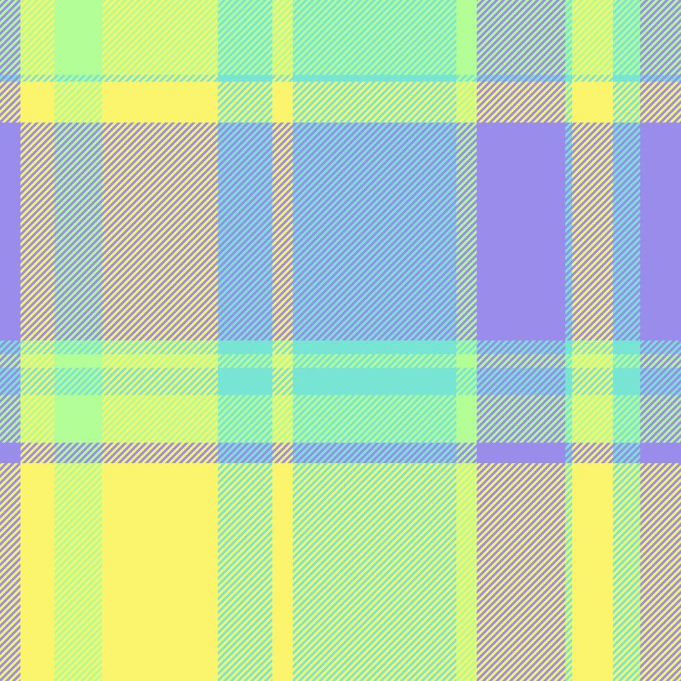Intricate seamless fabric plaid, sofa background pattern check. Worn textile tartan texture in yellow and indigo colors. vector