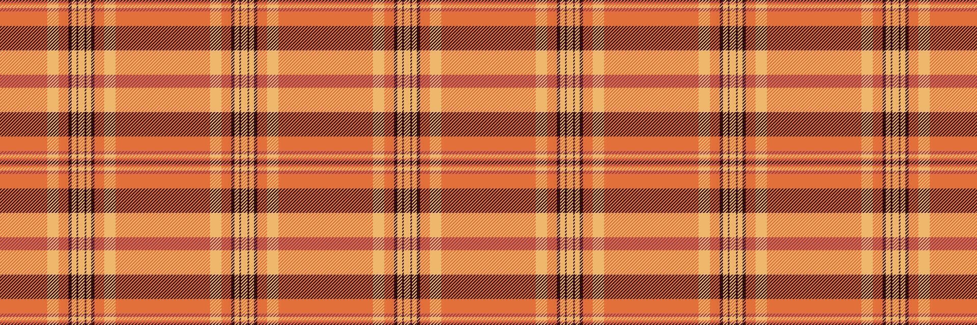 Chequered textile background, card pattern tartan texture. Weave check plaid seamless fabric in orange and dark colors. vector