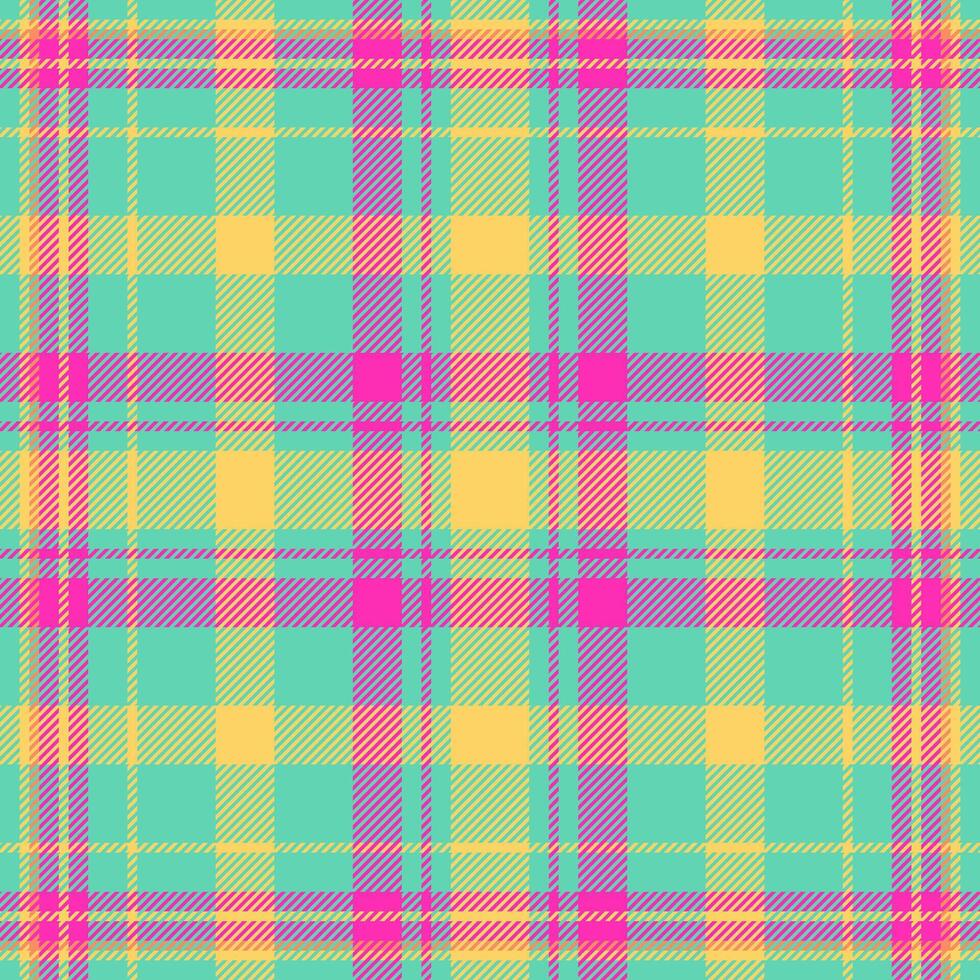 Autumn textile fabric pattern, small tartan background seamless. Aged texture check plaid in teal and amber colors. vector