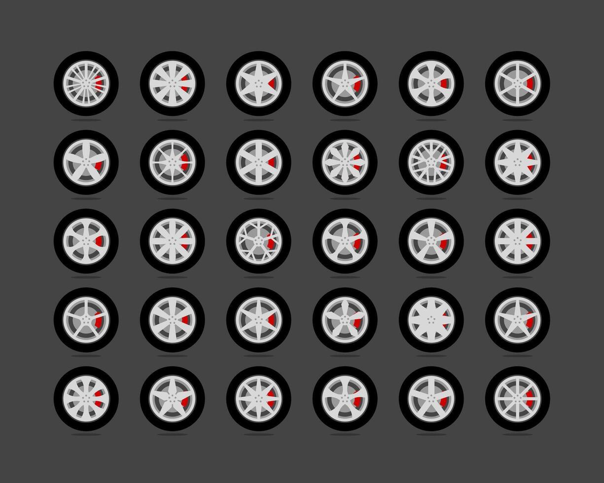Set tires and wheels. Disc wheel car icon . vector