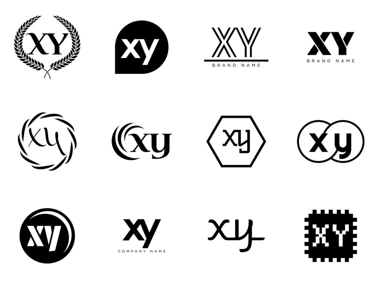 XY logo company template. Letter x and y logotype. Set different classic serif lettering and modern bold text with design elements. Initial font typography. vector