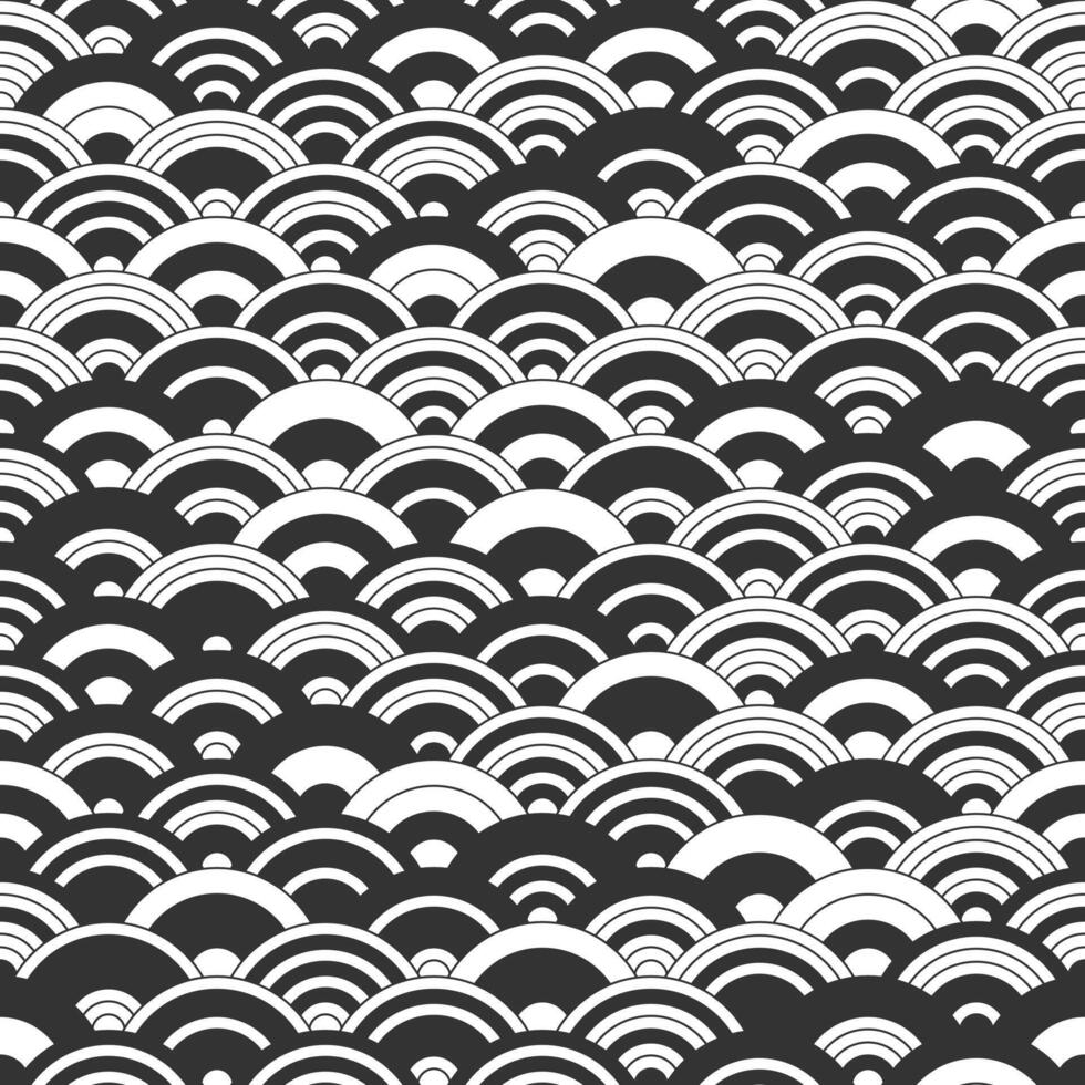Japanese pattern seamless wave background of black and white color. vector