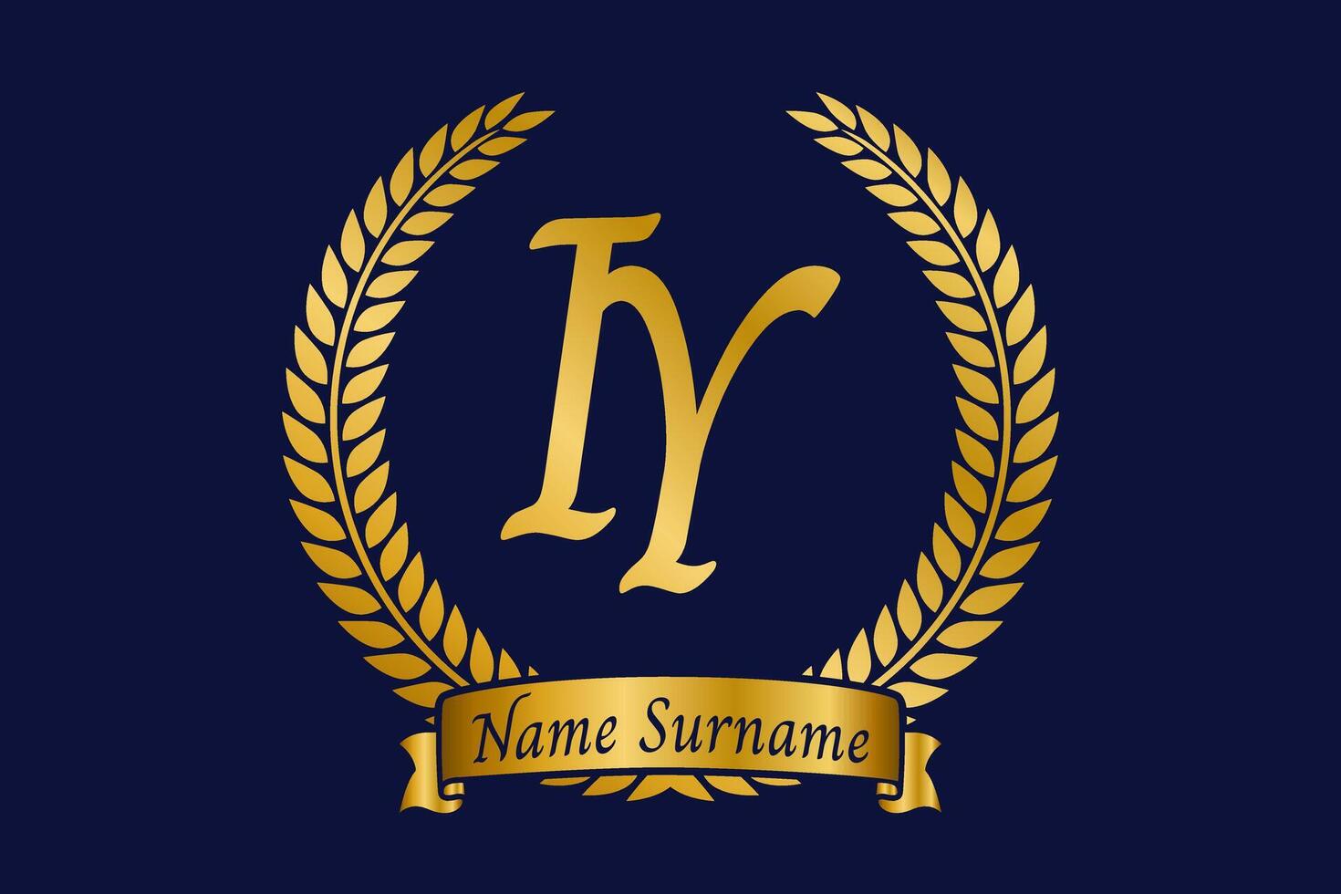 Initial letter I and Y, IY monogram logo design with laurel wreath. Luxury golden calligraphy font. vector