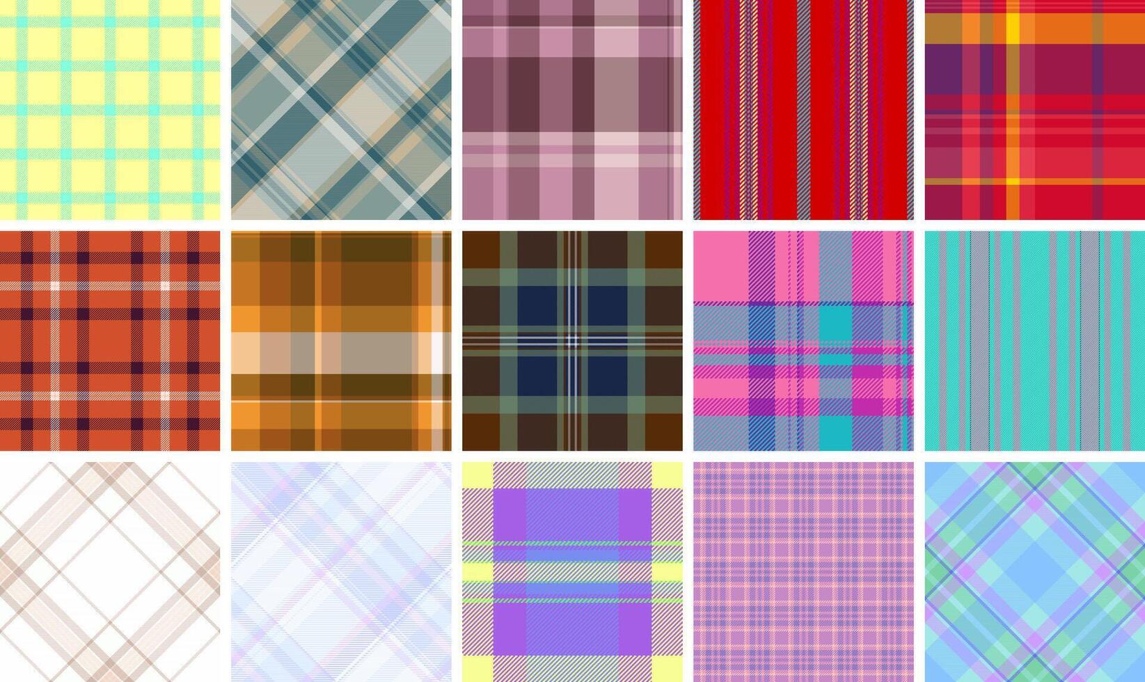 Scottish-inspired plaid collection with rustic checkered designs. Great for fashion, fabric prints, and geometric textile patterns. vector