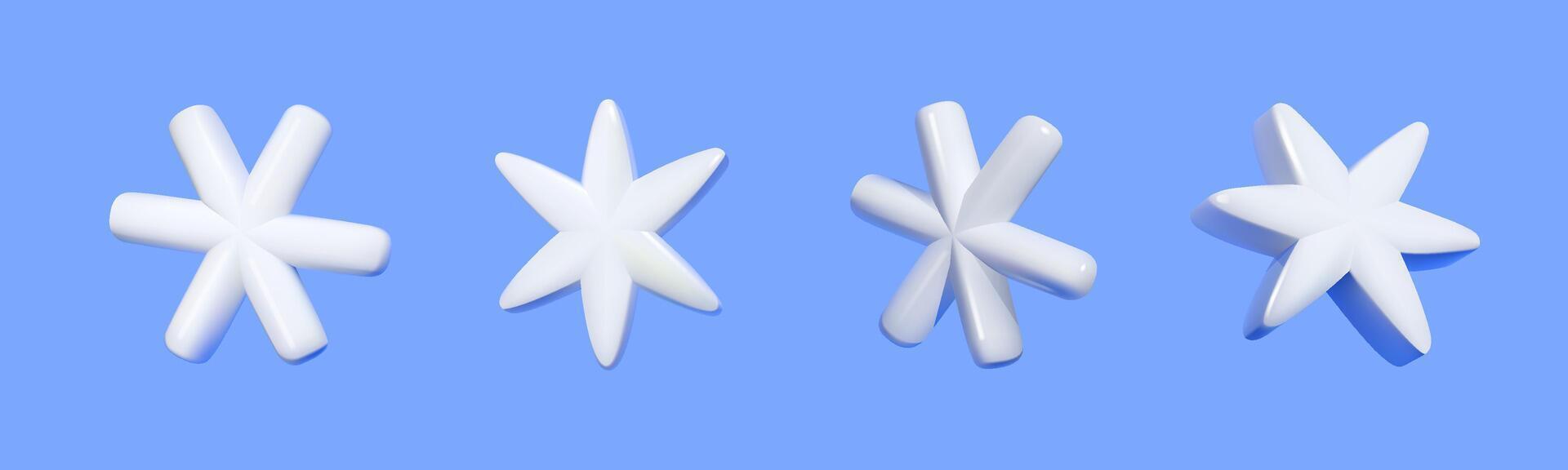3D Minimalist White Snowflake Shapes on Blue Background vector