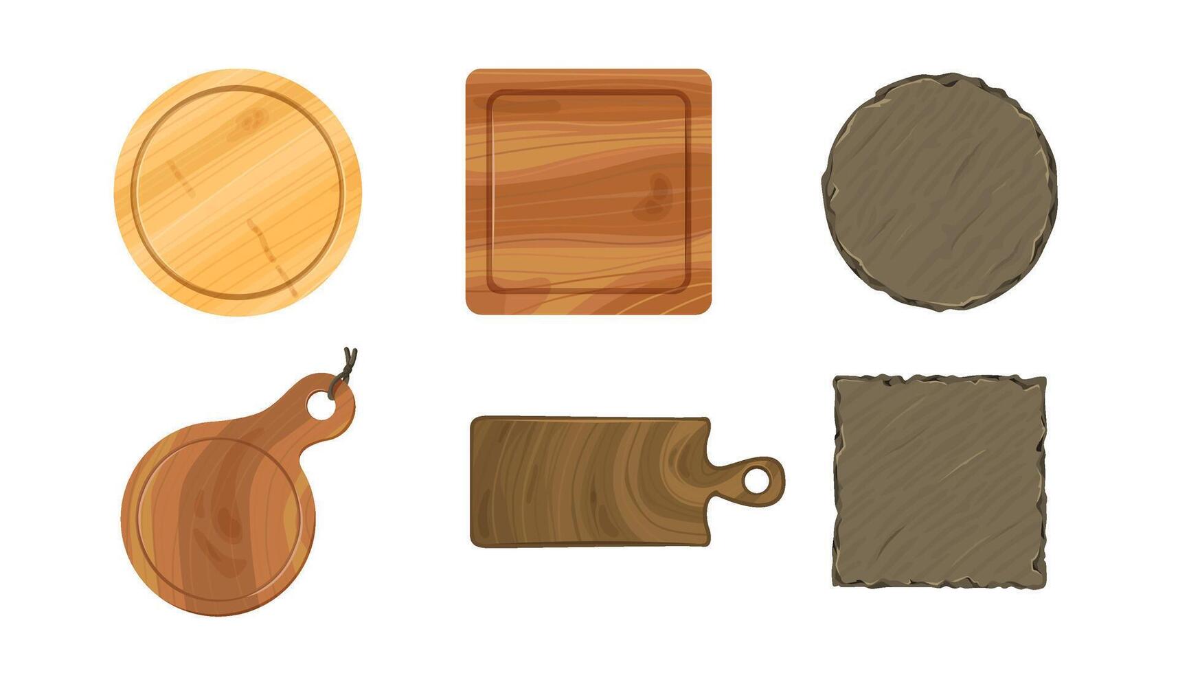 Set of Wooden and Stone Serving Boards Illustration vector