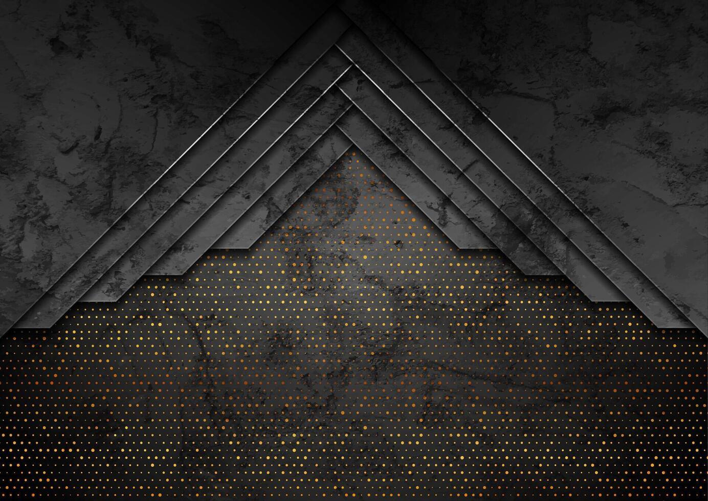 Dark grey and golden abstract tech geometric grunge background vector