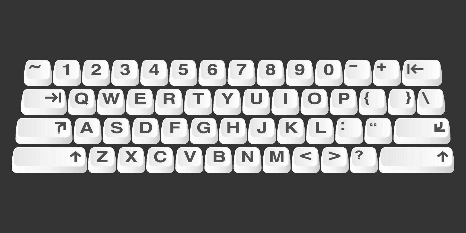 A white computer keyboard with black keys is isolated on a black background vector