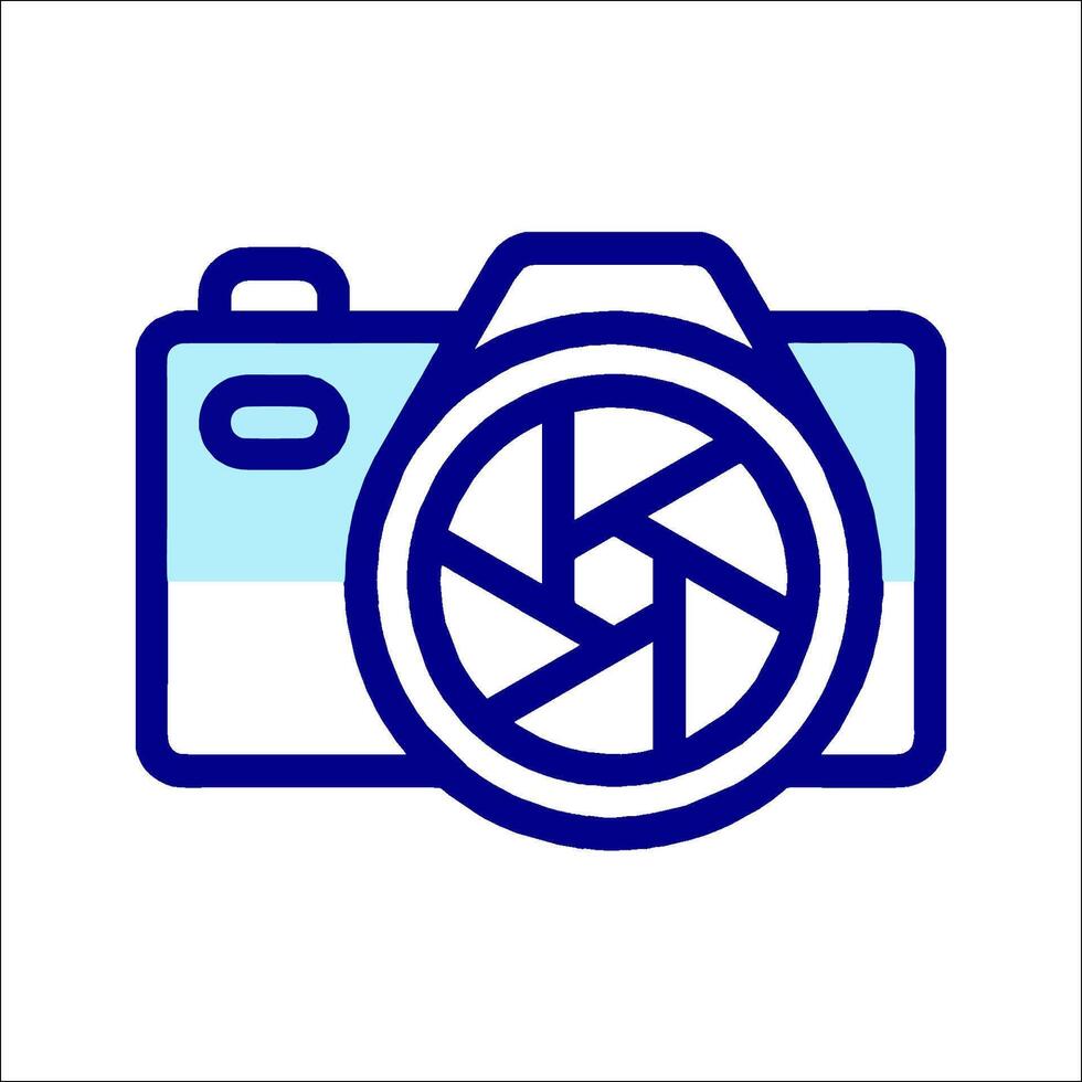 A camera icon with a lens and a shutter vector