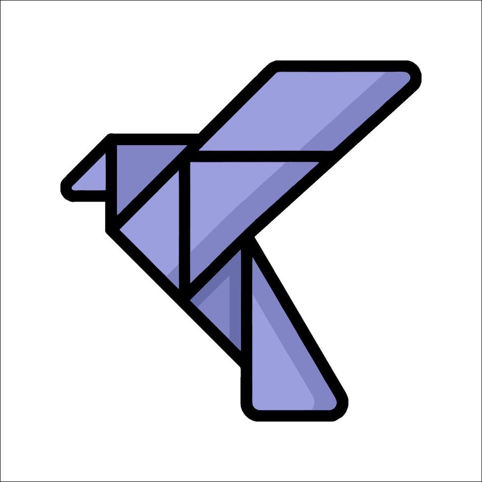 A purple origami bird with a letter k on it vector
