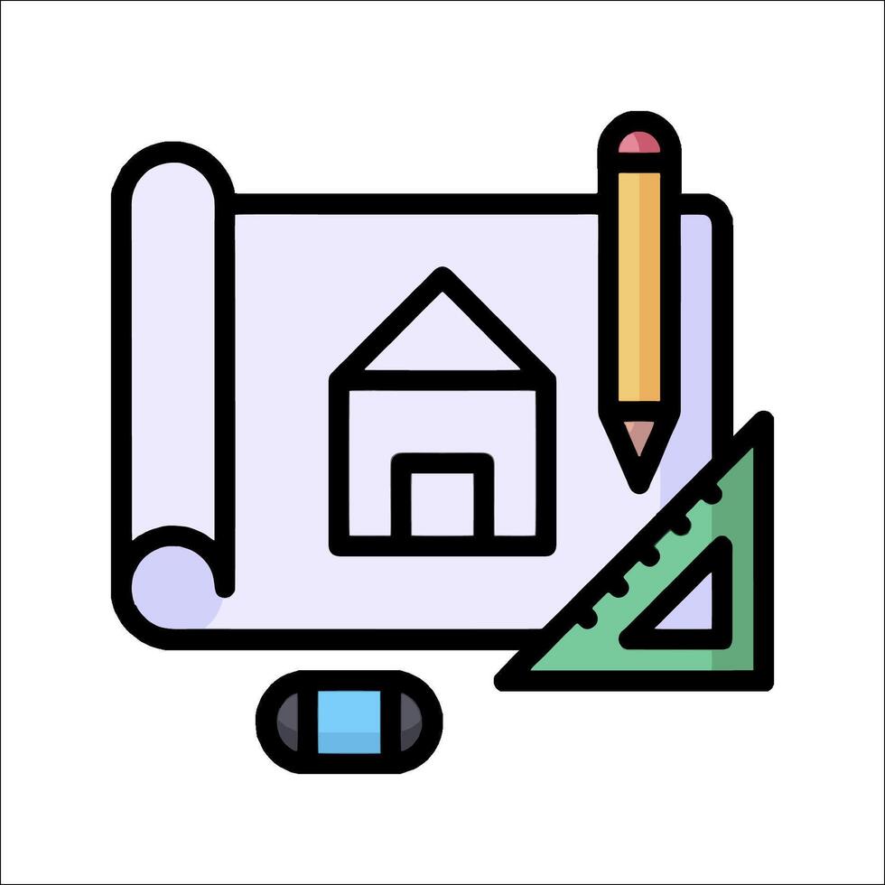 A house and pencil on a piece of paper vector