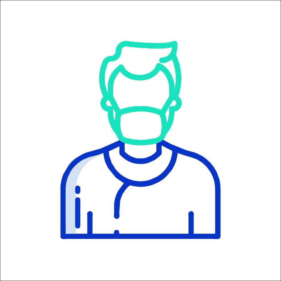 A man wearing a mask is shown in a line icon vector